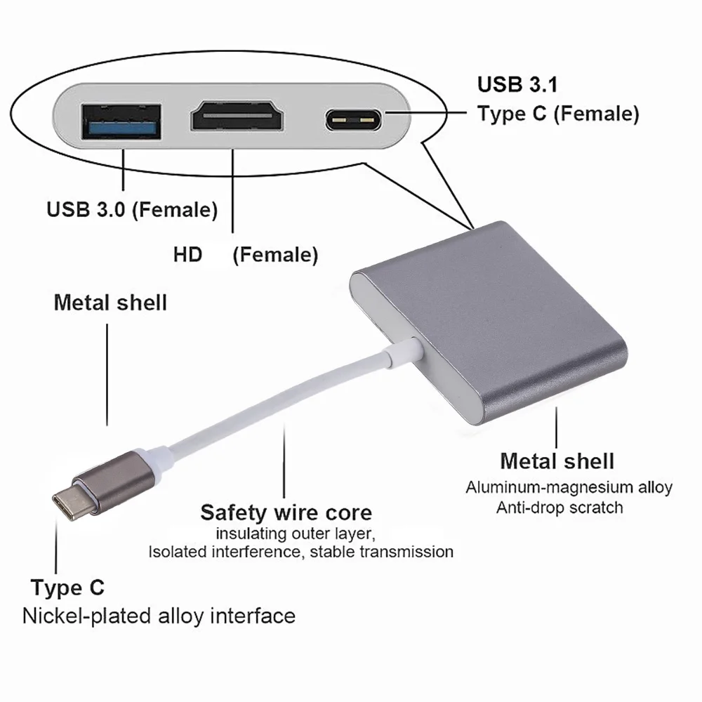 Multifunctional Conversion Cable USB 3.1 Type-C to PD Data HDMI-Compatible Docking Station for Notebooks Mobile Phones Tablets
Multifunctional Conversion Cable USB 3.1 Type-C to PD Data HDMI-Compatible Docking Station for Notebooks Mobile Phones Tablets