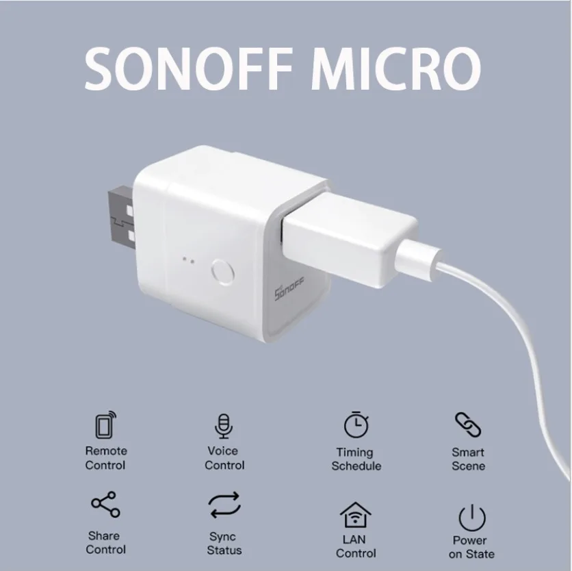 Micro 5V Wireless USB smart adapter APP remote control Timing function can be voice controlled SONOFF switch
Micro 5V Wireless USB smart adapter APP remote control Timing function can be voice controlled SONOFF switch