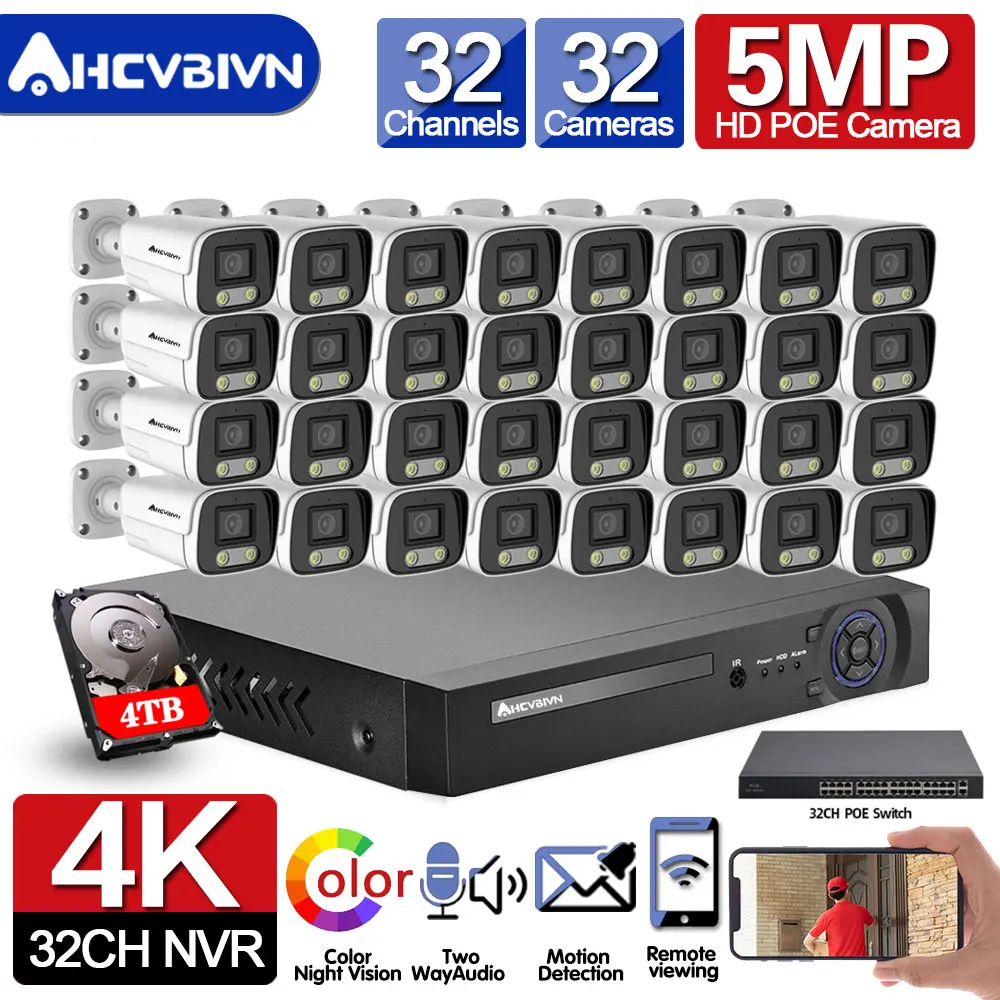 H.265 32CH HD 5MP Security Camera System 5MP Two Way Audio Color Night POE IP Camera Waterproof Video Surveillance Kit 4K NVR
H.265 32CH HD 5MP Security Camera System 5MP Two Way Audio Color Night POE IP Camera Waterproof Video Surveillance Kit 4K NVR