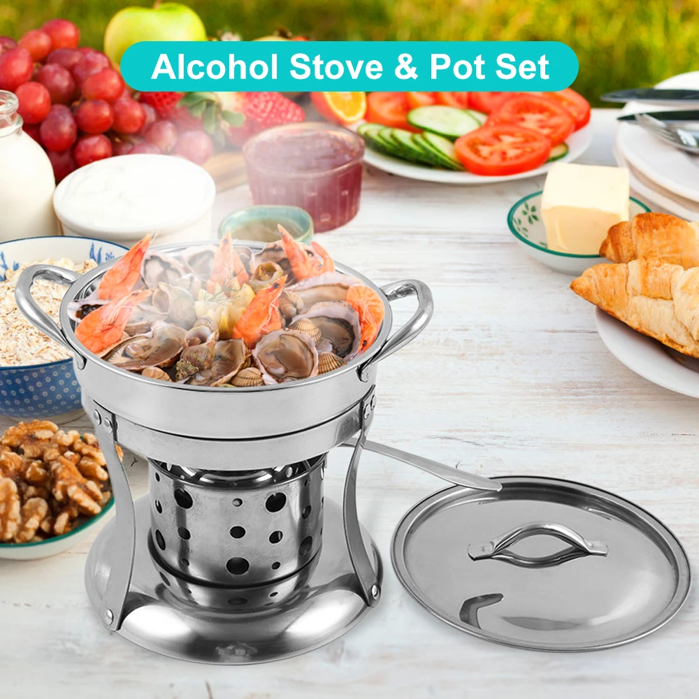 Stainless Steel Alcohol Stove with Pot Portable Outdoor Cooking Solidified Liquid Alcohol Stove for Camping Hiking Backpacking
Stainless Steel Alcohol Stove with Pot Portable Outdoor Cooking Solidified Liquid Alcohol Stove for Camping Hiking Backpacking
