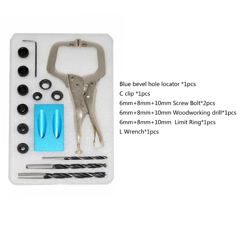 Woodworking Oblique Hole Locator Drill Bits Pocket Hole Jig Kit 15 PC Degree N1HF
Woodworking Oblique Hole Locator Drill Bits Pocket Hole Jig Kit 15 PC Degree N1HF