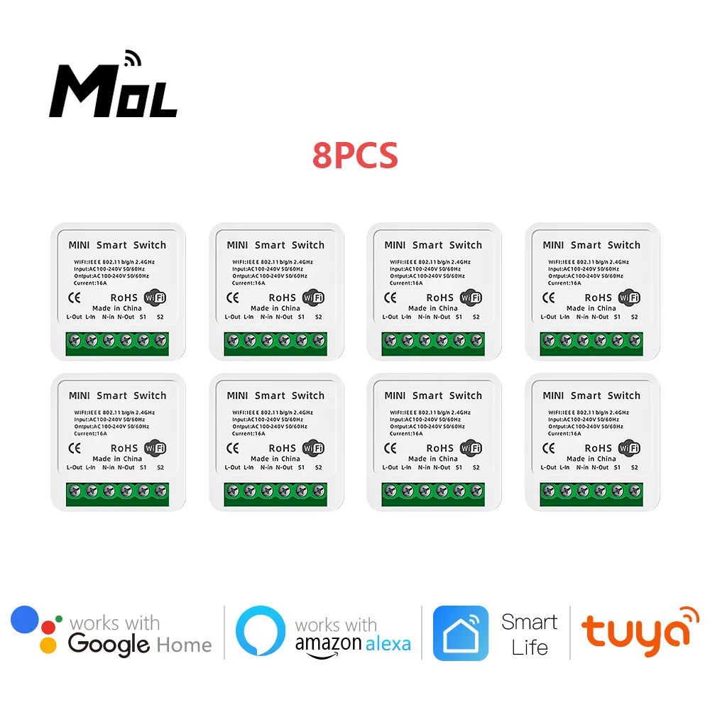 MOL 8pcs 16A Mini Smart Wifi DIY Switch Support 2 Way Control Smart Home Automation Module Works With Alexa Google Home
MOL 8pcs 16A Mini Smart Wifi DIY Switch Support 2 Way Control Smart Home Automation Module Works With Alexa Google Home