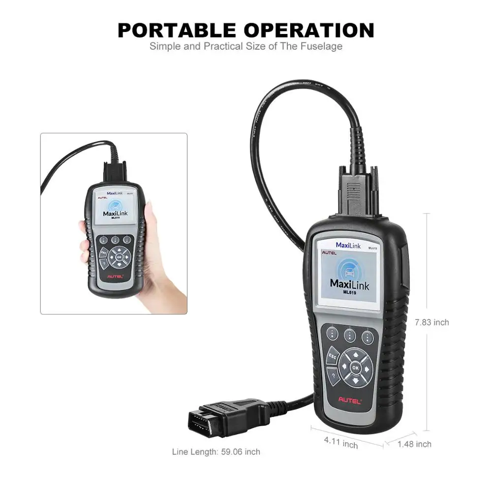 AUTEL MaxiLink ML619 OBD2 Scanner Car Code Reader ABS SRS Diagnostic Tool OBD 2 Car Scan Tool VS AL619
AUTEL MaxiLink ML619 OBD2 Scanner Car Code Reader ABS SRS Diagnostic Tool OBD 2 Car Scan Tool VS AL619