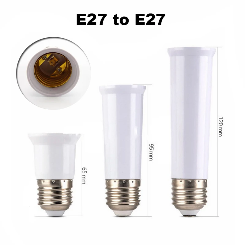 65mm 95mm 120mm E27 to E27 Extender Lamp Holder Base Bulb Extend Extension Socket Adapter LED Light Adapter Converter
65mm 95mm 120mm E27 to E27 Extender Lamp Holder Base Bulb Extend Extension Socket Adapter LED Light Adapter Converter