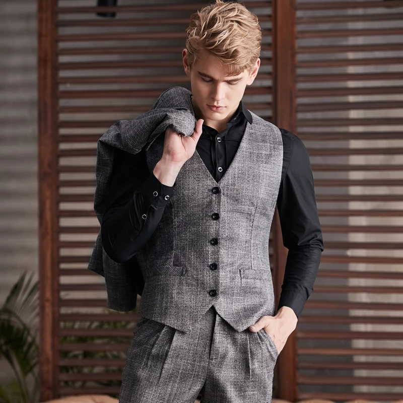 Костюм + жилет + брюки, новинка, модные серые костюмы в клетку, пальто для мужчин, весна-осень, деловые повседневные блейзеры, куртка, уличная ... 
Костюм + жилет + брюки, новинка, модные серые костюмы в клетку, пальто для мужчин, весна-осень, деловые повседневные блейзеры, куртка, уличная ...