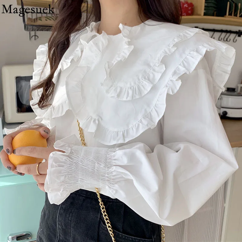 Ruffled Korean Woman Blouses Turn Down Collar Long Sleeve Oversize White Shirts Fashion Women Casual Elegant Tops Blusas 14398
Ruffled Korean Woman Blouses Turn Down Collar Long Sleeve Oversize White Shirts Fashion Women Casual Elegant Tops Blusas 14398