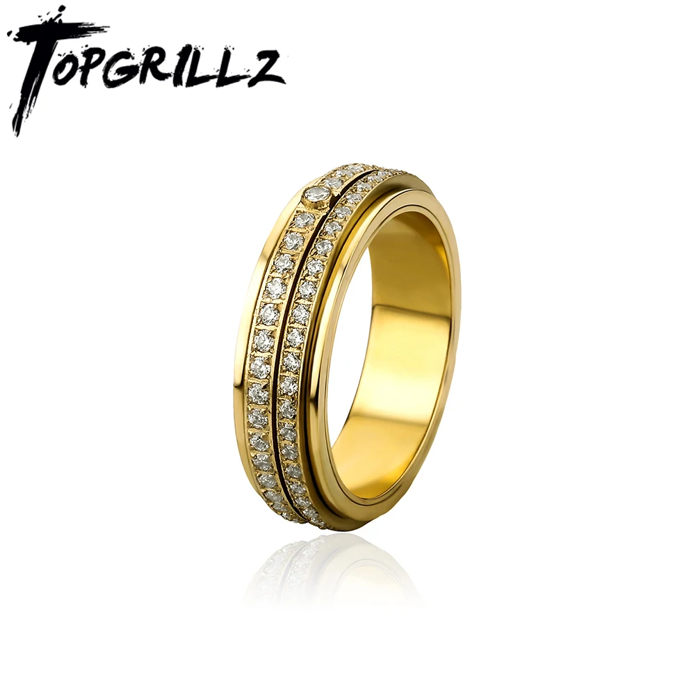 TOPGRILLZ 6 мм 2-рядное кольцо из нержавеющей стали с кубическим цирконием вращающееся