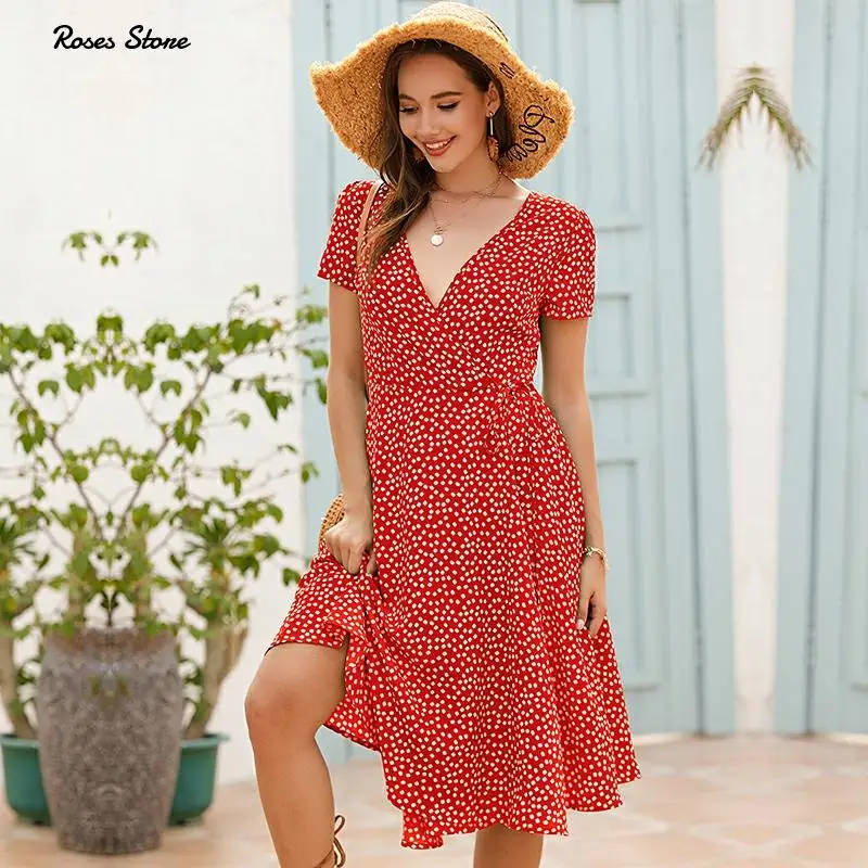 Chiffon Midi Floral Dresses For Spring Summer Women's Polk Dots Sundress Female Sexy V-Neck Elegant Office Clothes Vestidos 2021
Chiffon Midi Floral Dresses For Spring Summer Women's Polk Dots Sundress Female Sexy V-Neck Elegant Office Clothes Vestidos 2021