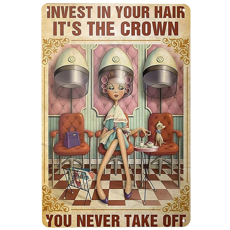 Hairdresser Invest Hair printed Metal Signs Retro Tin Signs Funny Poster Decor for Bar Pub Club Decoration for Living Room Home
Hairdresser Invest Hair printed Metal Signs Retro Tin Signs Funny Poster Decor for Bar Pub Club Decoration for Living Room Home
