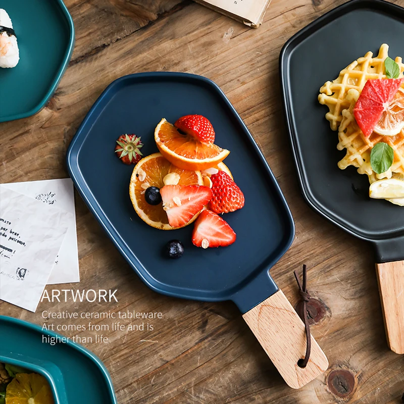 High Quality Ceramic Dish Dinner Plate With Wooden Handle Steak Dessert Soup Bowl Pizza Salad Flat Western Food Kitchen Supplies
High Quality Ceramic Dish Dinner Plate With Wooden Handle Steak Dessert Soup Bowl Pizza Salad Flat Western Food Kitchen Supplies