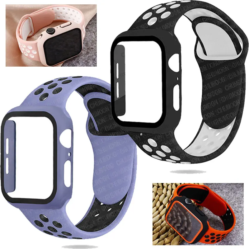 Glass+Case+Strap For Apple Watch band 44mm 40mm 38mm 42mm Silicone smartwatch Breathable sport bracelet for iWatch 3 4 5 6 se
Glass+Case+Strap For Apple Watch band 44mm 40mm 38mm 42mm Silicone smartwatch Breathable sport bracelet for iWatch 3 4 5 6 se