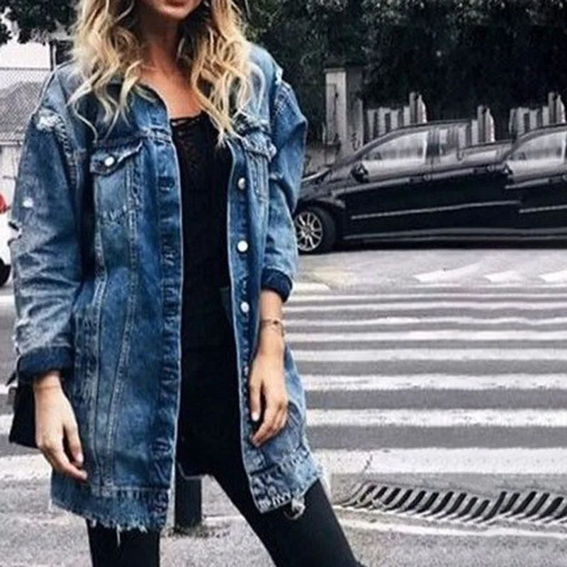 Women Loose Ripped Denim Jacket Ladies Fashion Coat Streetwear Hole Boyfriend Style Jeans Coat Long Sleeve Autumn Jacket Outwear
Women Loose Ripped Denim Jacket Ladies Fashion Coat Streetwear Hole Boyfriend Style Jeans Coat Long Sleeve Autumn Jacket Outwear