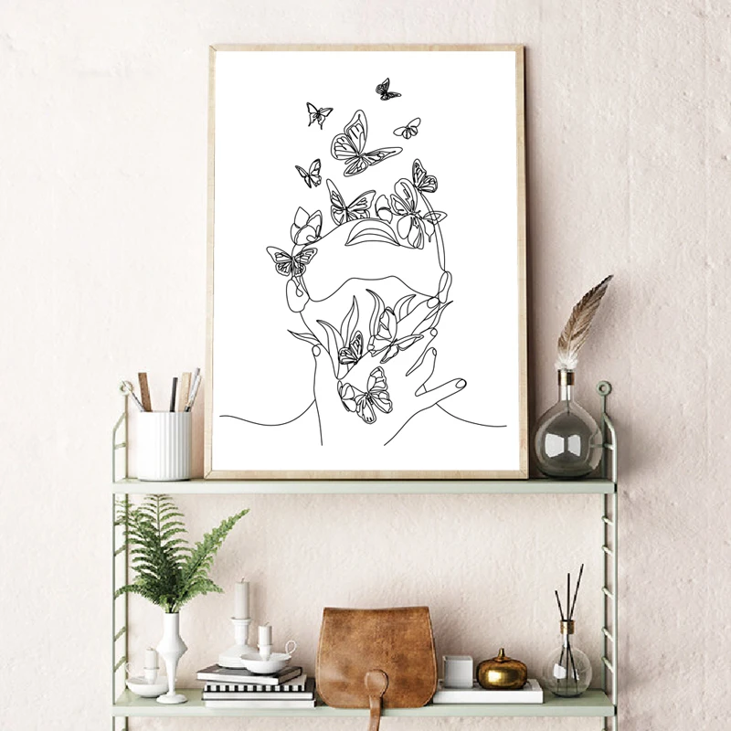 Black and White Female Abstract Line Art Prints Woman With Butterfly Line Drawing Poster Canvas Painting Bedroom Wall Art Decor
Black and White Female Abstract Line Art Prints Woman With Butterfly Line Drawing Poster Canvas Painting Bedroom Wall Art Decor