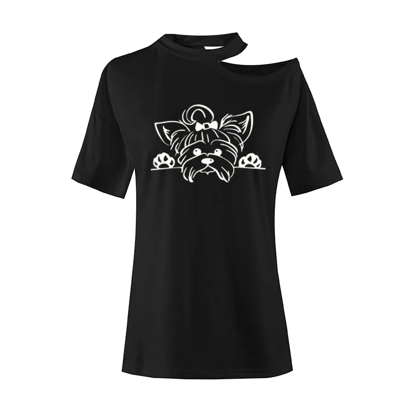 Yorkshire Terrier Camisetas Women Cotton Short Sleeve TShirt Puppy Peeking Yorkie Dog T-Shirt Irregular Off Shoulder Camisetas
Yorkshire Terrier Camisetas Women Cotton Short Sleeve TShirt Puppy Peeking Yorkie Dog T-Shirt Irregular Off Shoulder Camisetas