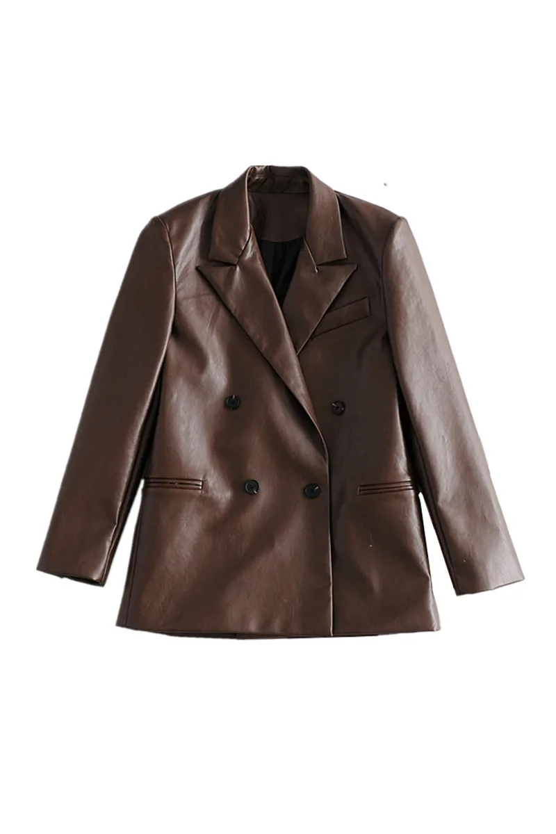 DEAT Nothced Collar Full Sleeves Dark Brown Colar Double Breasted PU Leather Fashion Quality Blazer Female Top 2021 WN
DEAT Nothced Collar Full Sleeves Dark Brown Colar Double Breasted PU Leather Fashion Quality Blazer Female Top 2021 WN