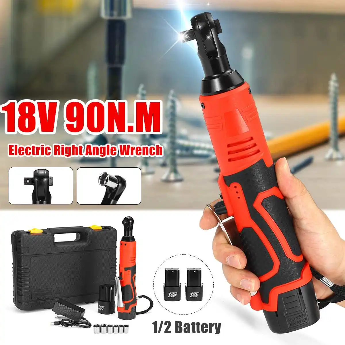3/8 Cordless Ratchet Wrench 18V 90N.M Electric Ratchet Wrench Angle Drill Screwdriver Car Repair Tool
3/8 Cordless Ratchet Wrench 18V 90N.M Electric Ratchet Wrench Angle Drill Screwdriver Car Repair Tool