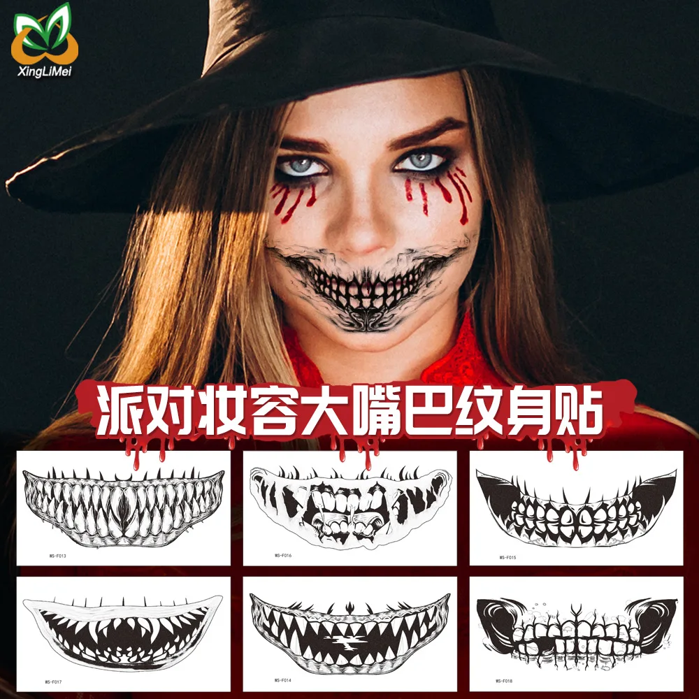 Halloween Mouth Party Make Up Teeth Face Sticker Tattoo Stickers Waterproof Temporary Fake Tatto Flash Tatoo for Men Women
Halloween Mouth Party Make Up Teeth Face Sticker Tattoo Stickers Waterproof Temporary Fake Tatto Flash Tatoo for Men Women