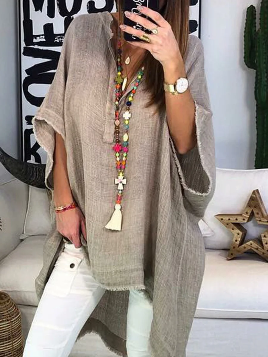 2021 Women's New Style Loose Casual Linen Shirt Nine-quarter Sleeve Long Female Fringe Cotton Shirt and Bohemian V-neck Top
2021 Women's New Style Loose Casual Linen Shirt Nine-quarter Sleeve Long Female Fringe Cotton Shirt and Bohemian V-neck Top