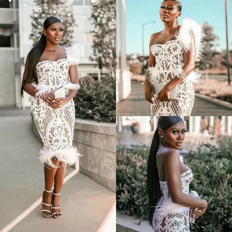 White Lace Mermaid Prom Dresses One Shoulder Feather Vestidos De Novia Knee Length Short Cocktail Evening Gowns Custom Made
White Lace Mermaid Prom Dresses One Shoulder Feather Vestidos De Novia Knee Length Short Cocktail Evening Gowns Custom Made