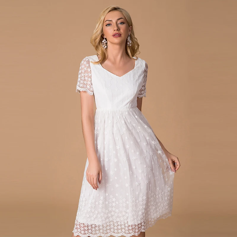 New Fashion white lace Dresses Womens V-Neck casual Summer Dress Short Sleeve Midi Dress
New Fashion white lace Dresses Womens V-Neck casual Summer Dress Short Sleeve Midi Dress