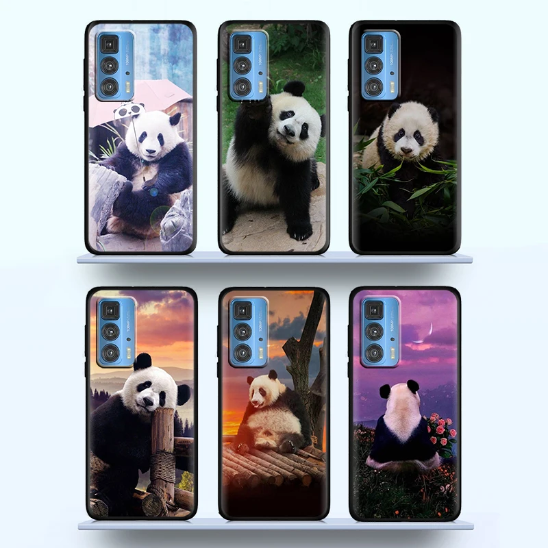 

Panda Cute Kawaii Animal for Motorola Moto Edge G50 G60S E20 20 G10 E7i G40 X3 E6S E6i Pro Power 5G Black Phone Case Cover