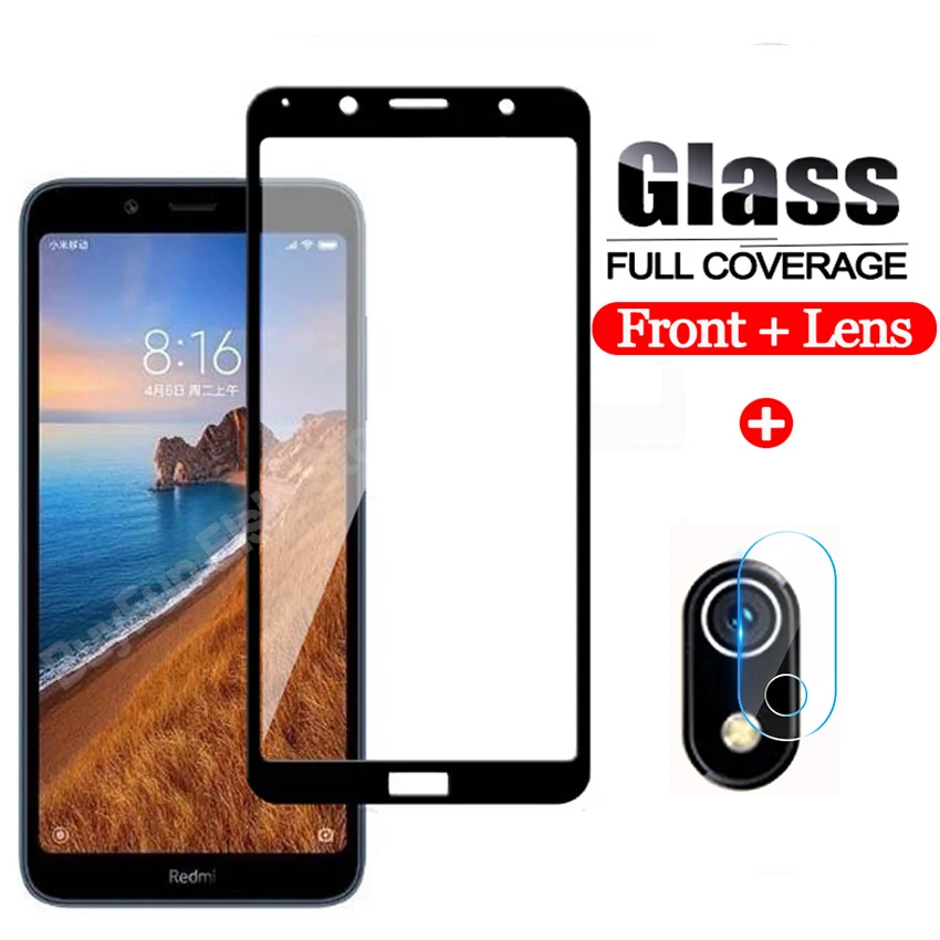 Закаленное стекло 2 в 1 для xiaomi redmi 7A полноэкранная защита пленка объектива камеры
