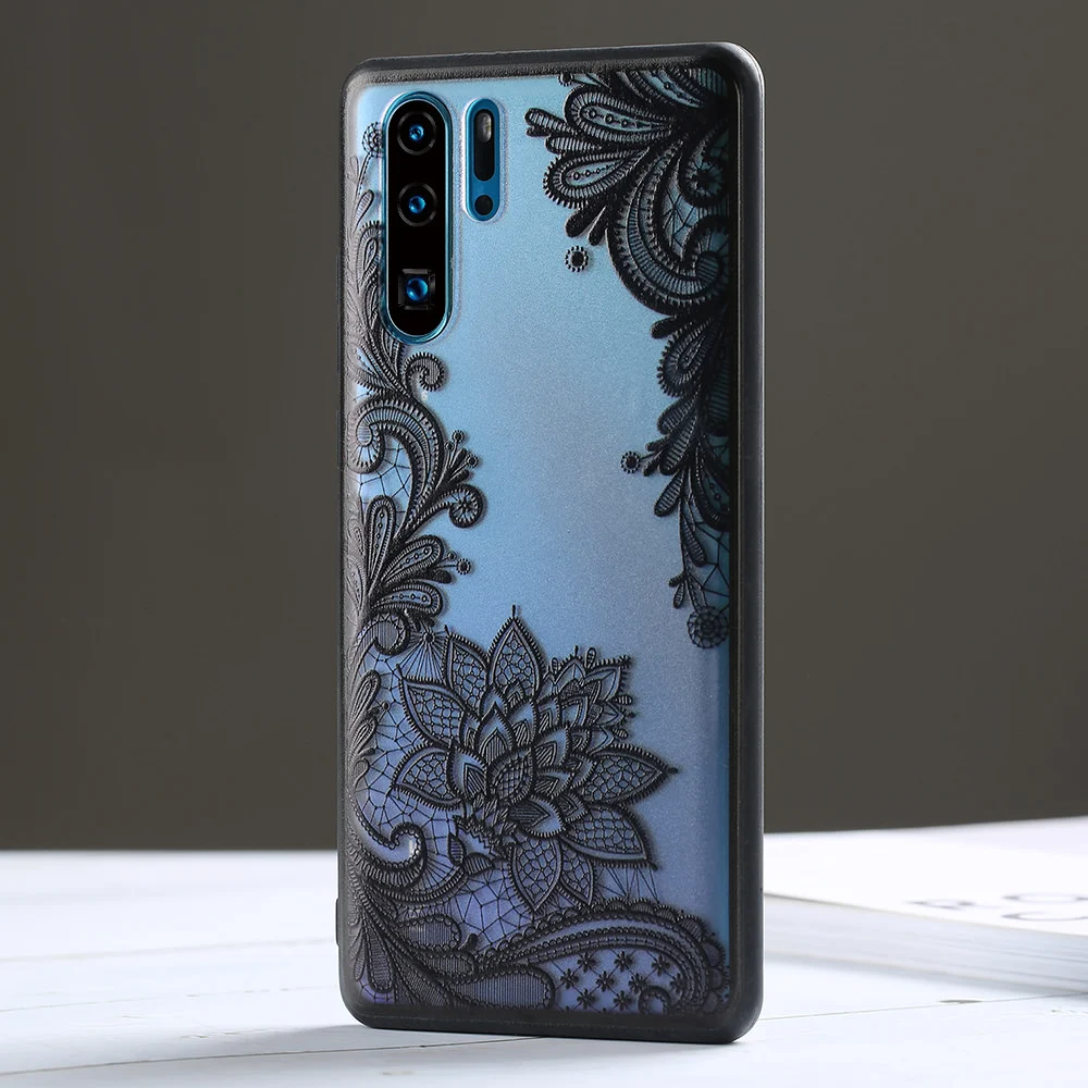 LAPOPNUT Luxury Hollow Floral Lace Flower Hard PC+TPU Silicone Cases Back Cover Case for HUAWEI P20 Pro P30 Mate 20 Lite Nova 4e |