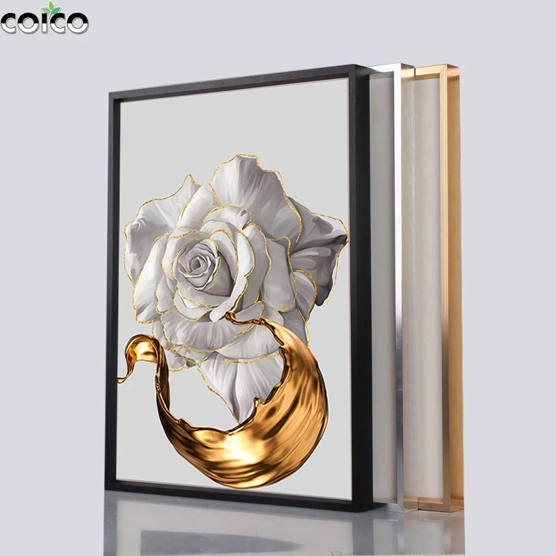 Metal Picture Frame with Canvas Painting White Rose Flower Luxury Poster Abstract Gold Ribbon Ink Wall Art Picture Living Room 
Metal Picture Frame with Canvas Painting White Rose Flower Luxury Poster Abstract Gold Ribbon Ink Wall Art Picture Living Room