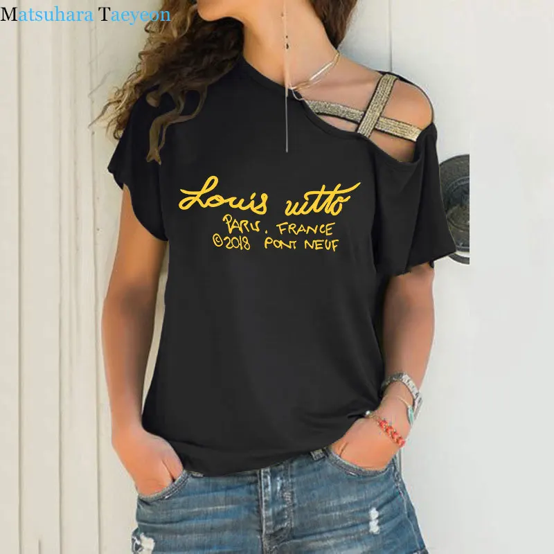 Fashion summer cotton t-shirt print letters sweet top tees Women T Shirt Irregular Skew Cross Bandage Tshirt woman tshirts
Fashion summer cotton t-shirt print letters sweet top tees Women T Shirt Irregular Skew Cross Bandage Tshirt woman tshirts
