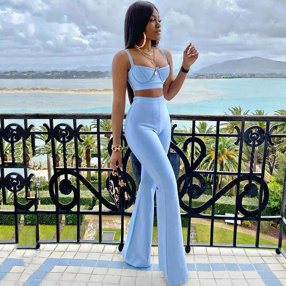 2022 Summer New Women's Fashion Sexy Bandage 2 Two-piece Set Sleeveless Tight Short Top & High Waist Flared Trousers Pants Set
2022 Summer New Women's Fashion Sexy Bandage 2 Two-piece Set Sleeveless Tight Short Top & High Waist Flared Trousers Pants Set