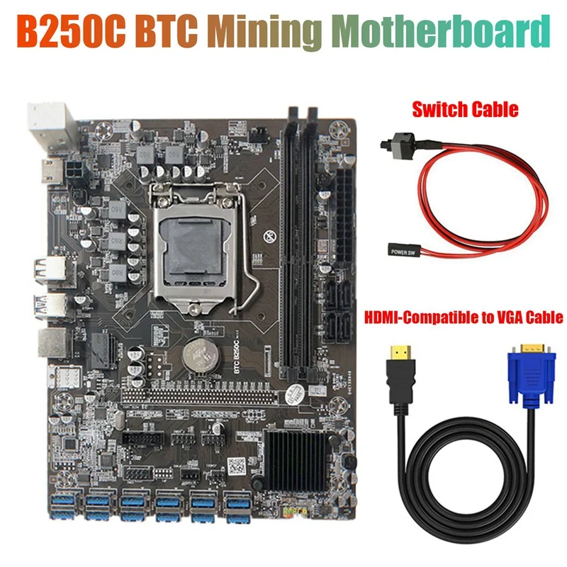 B250C Mining Motherboard with HD to VGA Cable+Switch Cable 12 PCIE to USB3.0 GPU Slot LGA1151 Support DDR4 RAM for BTC
B250C Mining Motherboard with HD to VGA Cable+Switch Cable 12 PCIE to USB3.0 GPU Slot LGA1151 Support DDR4 RAM for BTC