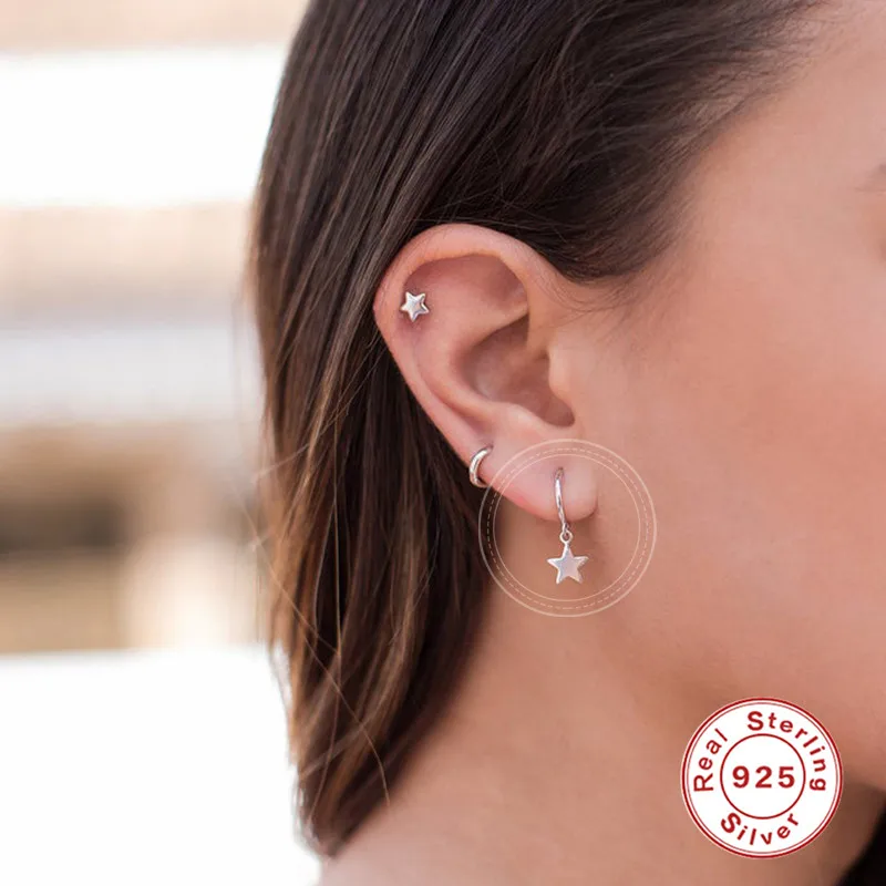 925 Sterling Silver Hoop Earrings Circle Star Small Hoop Earrings for Women Earring Girls Lady Fashion Wedding Gifts Jewelry
925 Sterling Silver Hoop Earrings Circle Star Small Hoop Earrings for Women Earring Girls Lady Fashion Wedding Gifts Jewelry