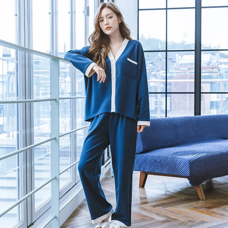 Spring Autumn Pyjama Set Womens Solid V-neck Cardigan Tops Long Pants Home Clothes For Women Pijama Korean Style
Spring Autumn Pyjama Set Womens Solid V-neck Cardigan Tops Long Pants Home Clothes For Women Pijama Korean Style