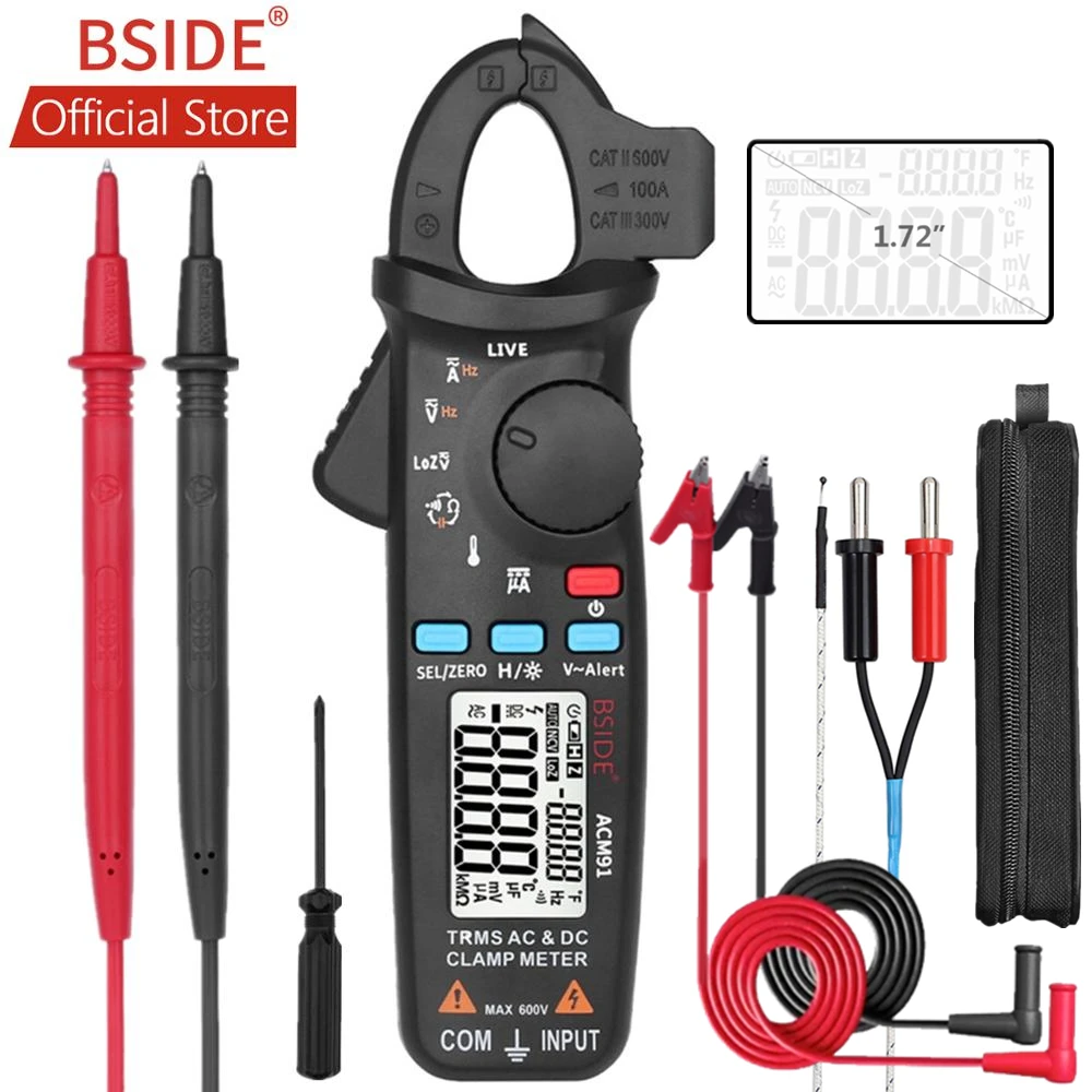 BSIDE ACM91 Digital AC/DC Current Clamp Meter Auto-Range Car Repair TRMS Multimeter Live Check NCV Frequency Capacitor Tester
BSIDE ACM91 Digital AC/DC Current Clamp Meter Auto-Range Car Repair TRMS Multimeter Live Check NCV Frequency Capacitor Tester