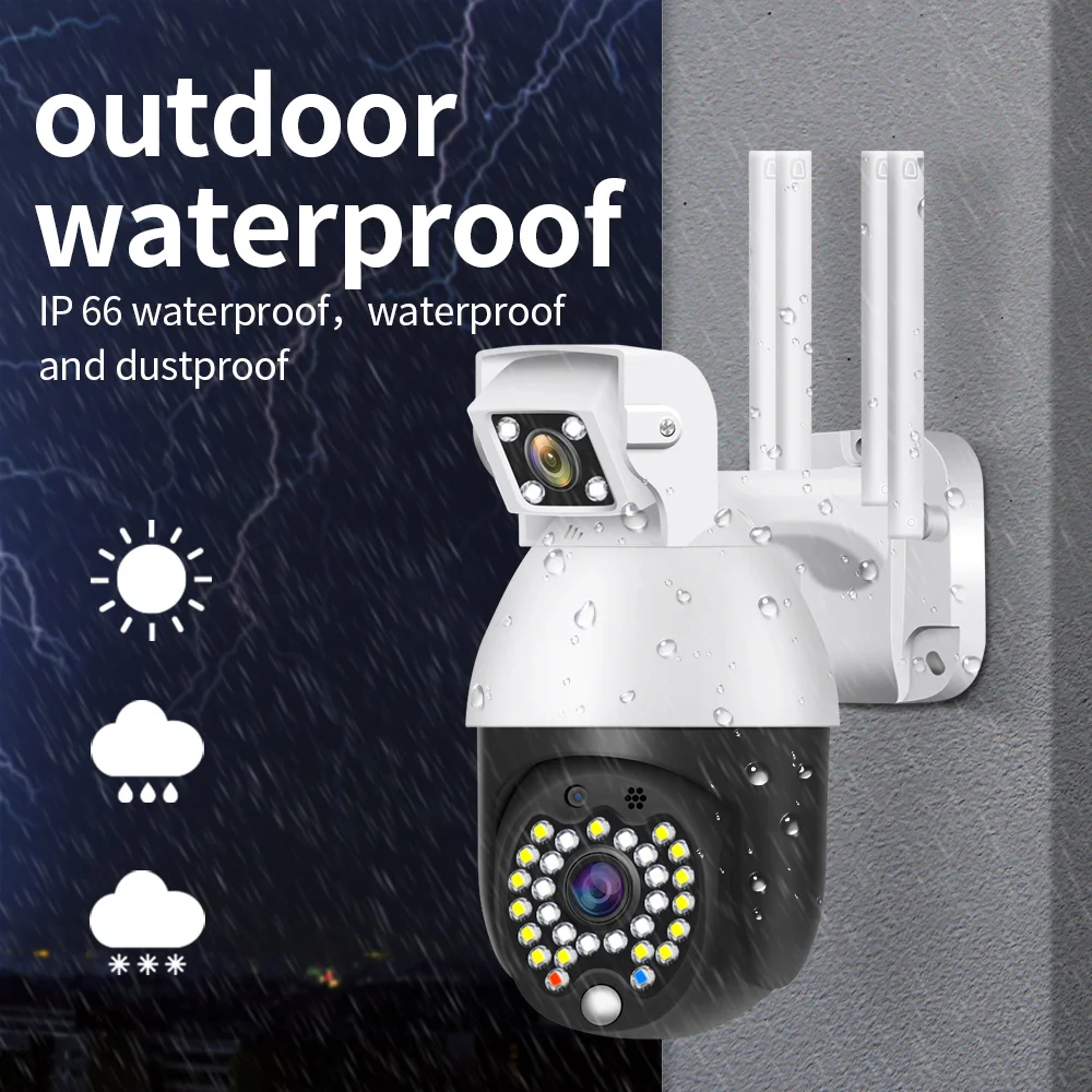 HD 1080P WIFI PTZ IP Camera Dual Lens Wireless CCTV Waterproof Outdoor Surveillance Home Security Camera IR Night LED Light Cam
HD 1080P WIFI PTZ IP Camera Dual Lens Wireless CCTV Waterproof Outdoor Surveillance Home Security Camera IR Night LED Light Cam