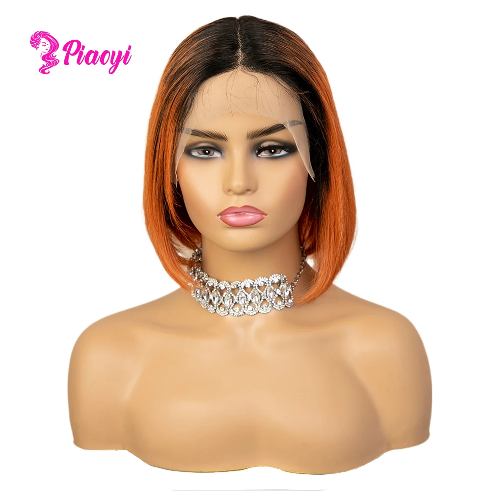

1B Orange Straight Lace Front Wig Colored Human Hair Bob Wigs For Women Short Blunt Cut Pixie Preplucked T Part Lace Frontal Wig