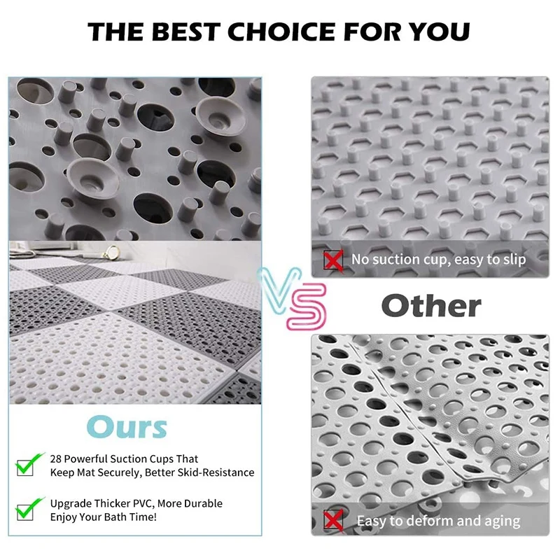 Non-Slip Splicing Bath Mat 4Pcs, Interlocking Cuttable Soft DIY Mat 12 X12 Inch, with Suction Cups, Massage Design
Non-Slip Splicing Bath Mat 4Pcs, Interlocking Cuttable Soft DIY Mat 12 X12 Inch, with Suction Cups, Massage Design