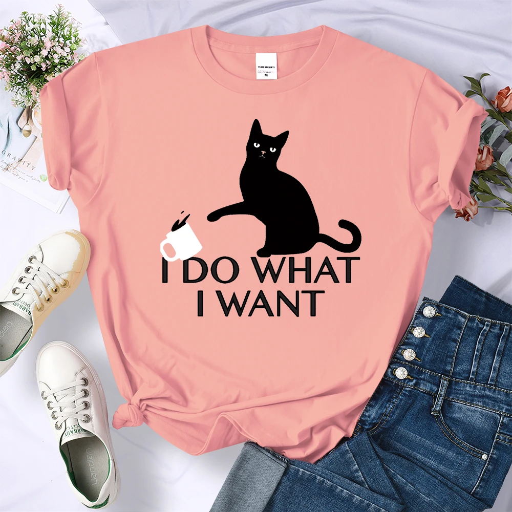 I Do What I Want Black Cat Printing T Shirt Womens Loose Oversize New Tee Clothes Summer Brand Tops Creativity T Shirts Women