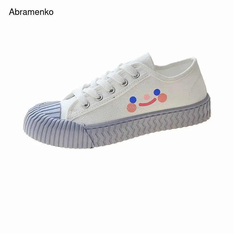Creepers Shoes Women Lace-up Smiley Canvas Casual White Shoes Ladies Shallow Shoes Round Toe Zapatos Mujer Flats Size 35-40
Creepers Shoes Women Lace-up Smiley Canvas Casual White Shoes Ladies Shallow Shoes Round Toe Zapatos Mujer Flats Size 35-40