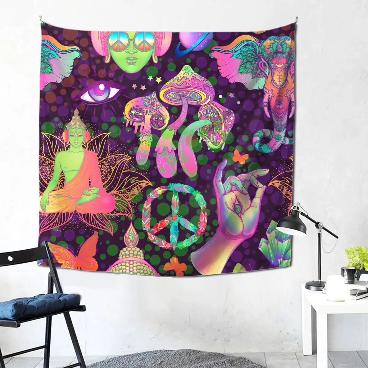 

Meditation Buddha Psychedelic Mandala Tapestry Colorful Wall Hanging Mushroom Zen Room Decor Table Cover Retro Tapestries