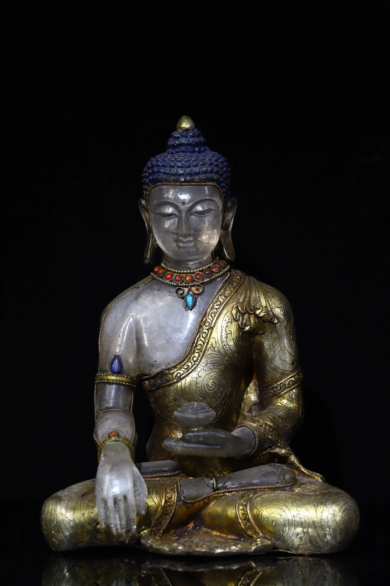 9" Tibet Buddhism Old Natural Crystal Filigree mosaic Bronze Gilt Gem Sakyamuni Medicine Buddha Enshrine the Buddha
9" Tibet Buddhism Old Natural Crystal Filigree mosaic Bronze Gilt Gem Sakyamuni Medicine Buddha Enshrine the Buddha