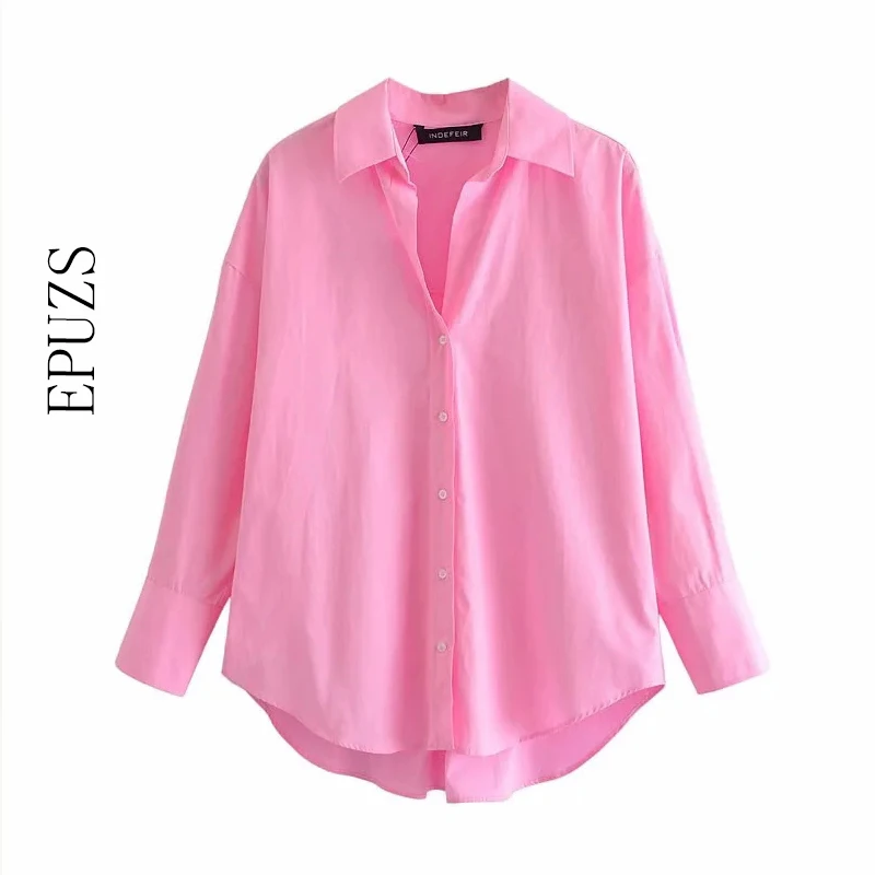 

2021 Candy COlor Single Breasted poplin Shirts women Office chemises femme Long Sleeve Blouse casual blusas mujer