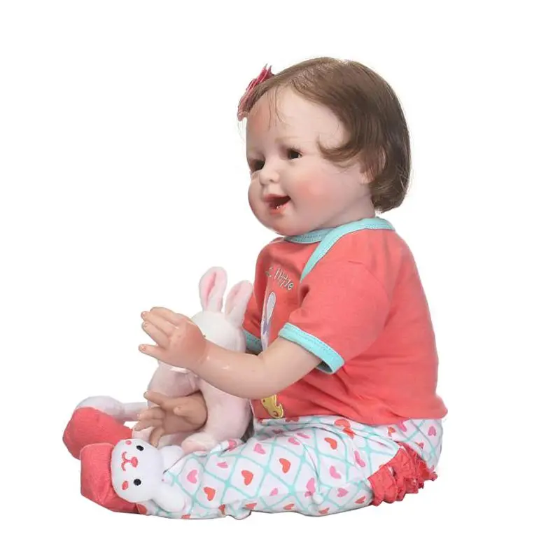 22inch Silicon Lifelike Smiling Doll Blanket Orange Clothes Plaid Pants Hair Clip Plush Rabbit Early Childhood Kids Baby Toys
22inch Silicon Lifelike Smiling Doll Blanket Orange Clothes Plaid Pants Hair Clip Plush Rabbit Early Childhood Kids Baby Toys