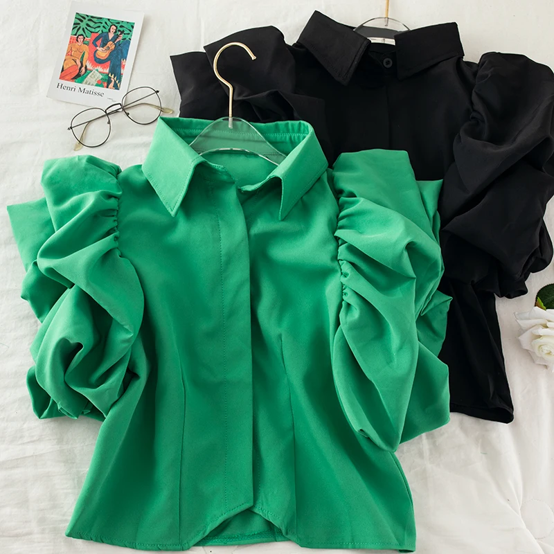 Elegant Court Style Short Blouse 2021 Autumn Spring Holiday Beach Green Blusas Turn Down Collar Puff Long Sleeve Shirt
Elegant Court Style Short Blouse 2021 Autumn Spring Holiday Beach Green Blusas Turn Down Collar Puff Long Sleeve Shirt