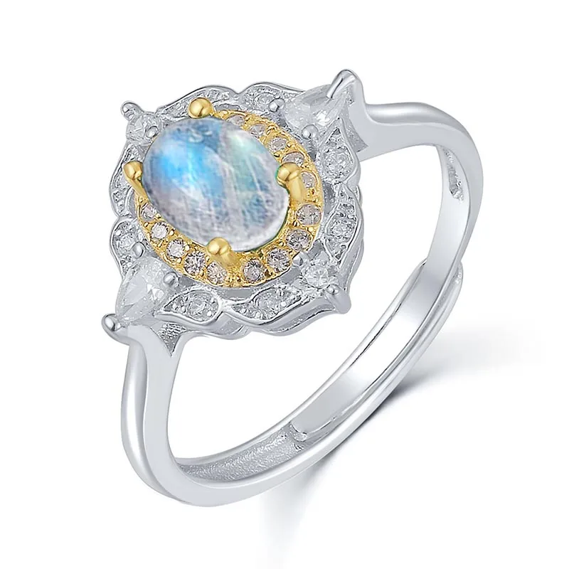 

Женское Обручальное Кольцо регулируемого размера 925 карата, овальное, серебряное кольцо пробы с изящным лунным камнем для вечерние ринки, ю...