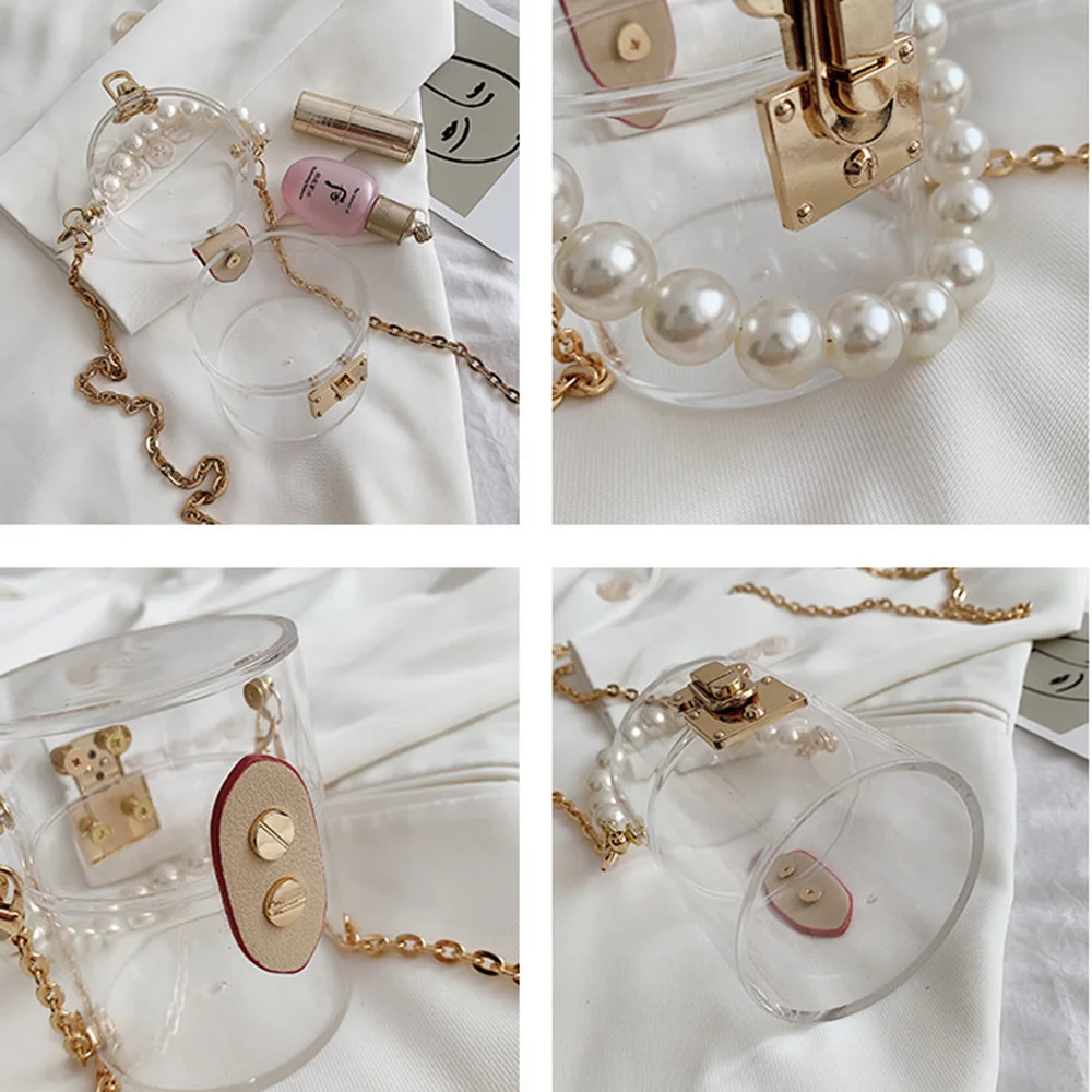 1PC Clear Acrylic Box Clutch Purse Transparent Crossbody Handbag Barrel Shaped Shoulder Bag Women Girl's Bag With Pearl Chain
1PC Clear Acrylic Box Clutch Purse Transparent Crossbody Handbag Barrel Shaped Shoulder Bag Women Girl's Bag With Pearl Chain