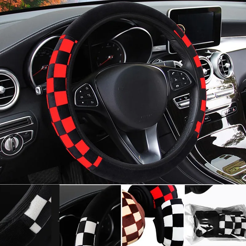 Black And White Plaid Car Steering Wheel Cover Universal Diameter 38cm Car Accessories Auto Steering Covers Plush
Black And White Plaid Car Steering Wheel Cover Universal Diameter 38cm Car Accessories Auto Steering Covers Plush