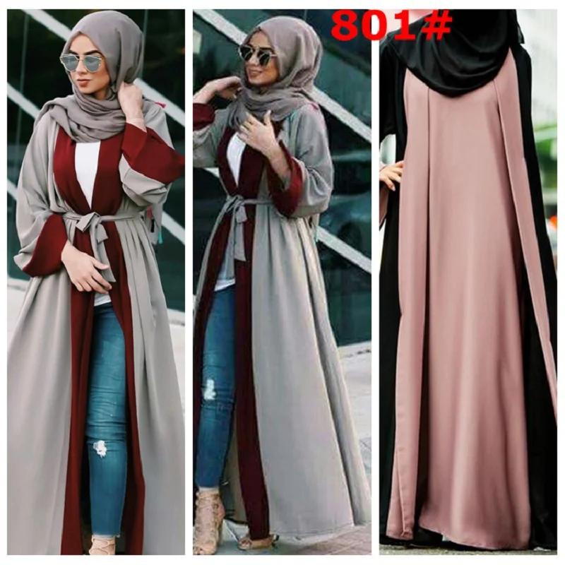 New Products Muslim Women Long Dress Coat Arabian Robe Color Matching with Belt Long Cardigan
New Products Muslim Women Long Dress Coat Arabian Robe Color Matching with Belt Long Cardigan