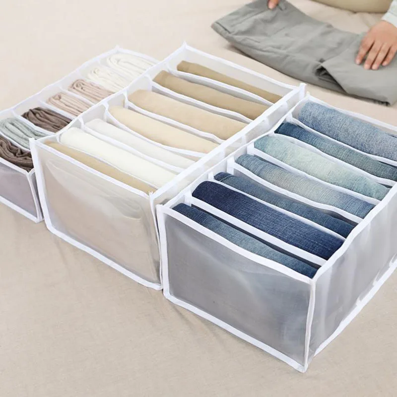 Jeans Compartment Storage Box Closet Clothes Drawer Mesh Separation Box Stacking Pants Drawer Divider Can Washed Home Organizer 
Jeans Compartment Storage Box Closet Clothes Drawer Mesh Separation Box Stacking Pants Drawer Divider Can Washed Home Organizer