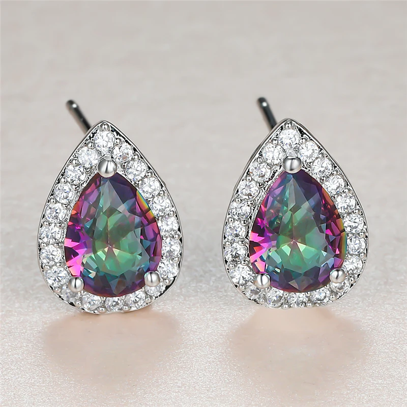 Unique Female Rainbow Crystal Stone Earrings Charm Silver Color Stud Earrings Cute Bride Geometric Wedding Earrings For Women 
Unique Female Rainbow Crystal Stone Earrings Charm Silver Color Stud Earrings Cute Bride Geometric Wedding Earrings For Women